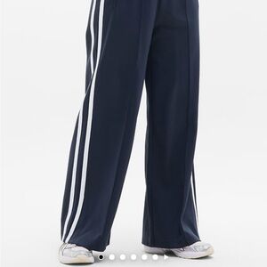 Athleta Navy Track Pants with White Stripes